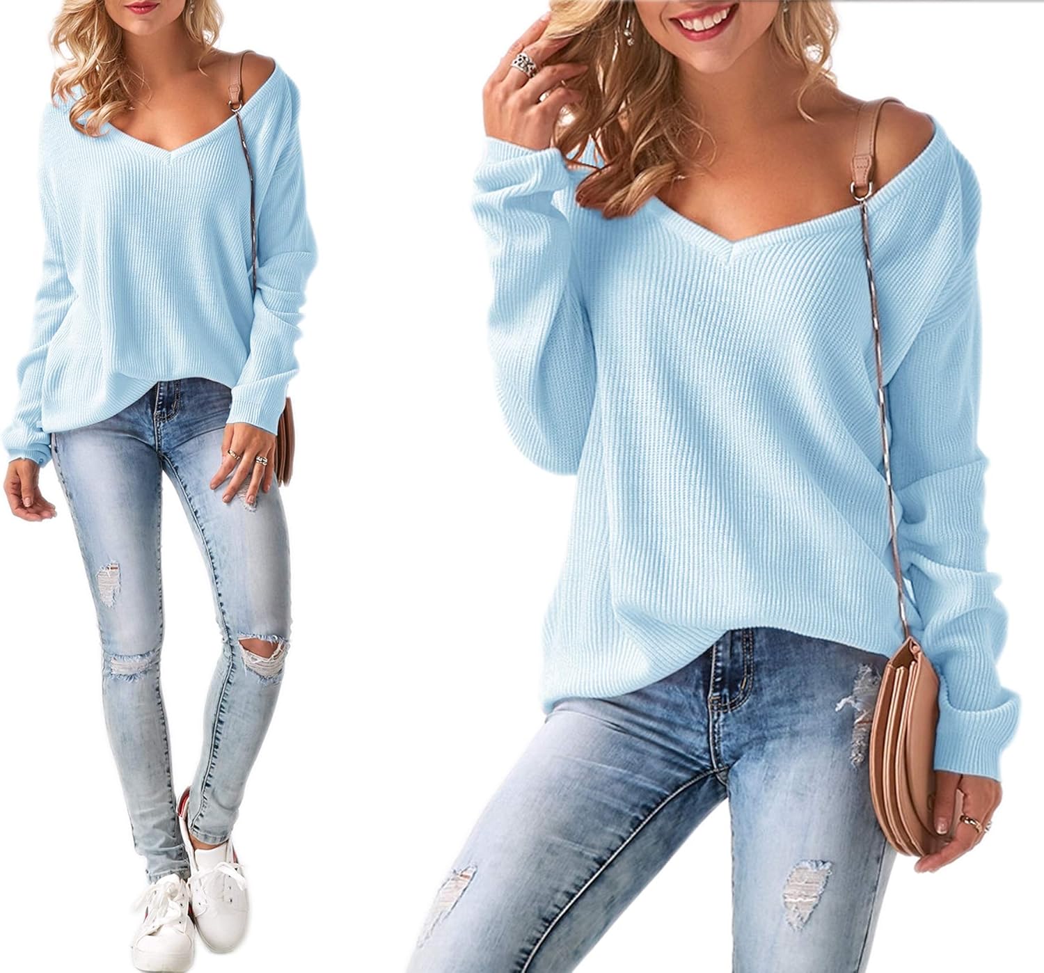 * Pullover voor vrouwen, off-shoulder, lange mouwen, voor lente/zomer
